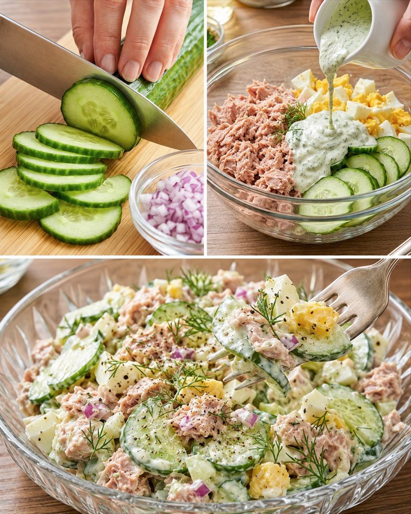 Viel Protein, kaum Kalorien, null Aufwand. Thunfisch-Gurken-Salat ist das Mittagessen, das du dir eigentlich jeden Tag wünschst. Frisch, knackig, sättigend und in weniger als zehn Minuten fertig. Meal-Prep oder spontan, beides funktioniert perfekt.